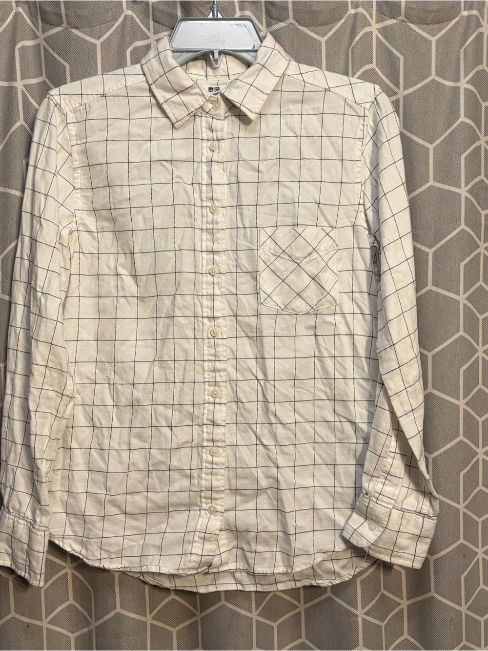 Uniqlo White Button-Up Shirt with Navy Windowpane Grid